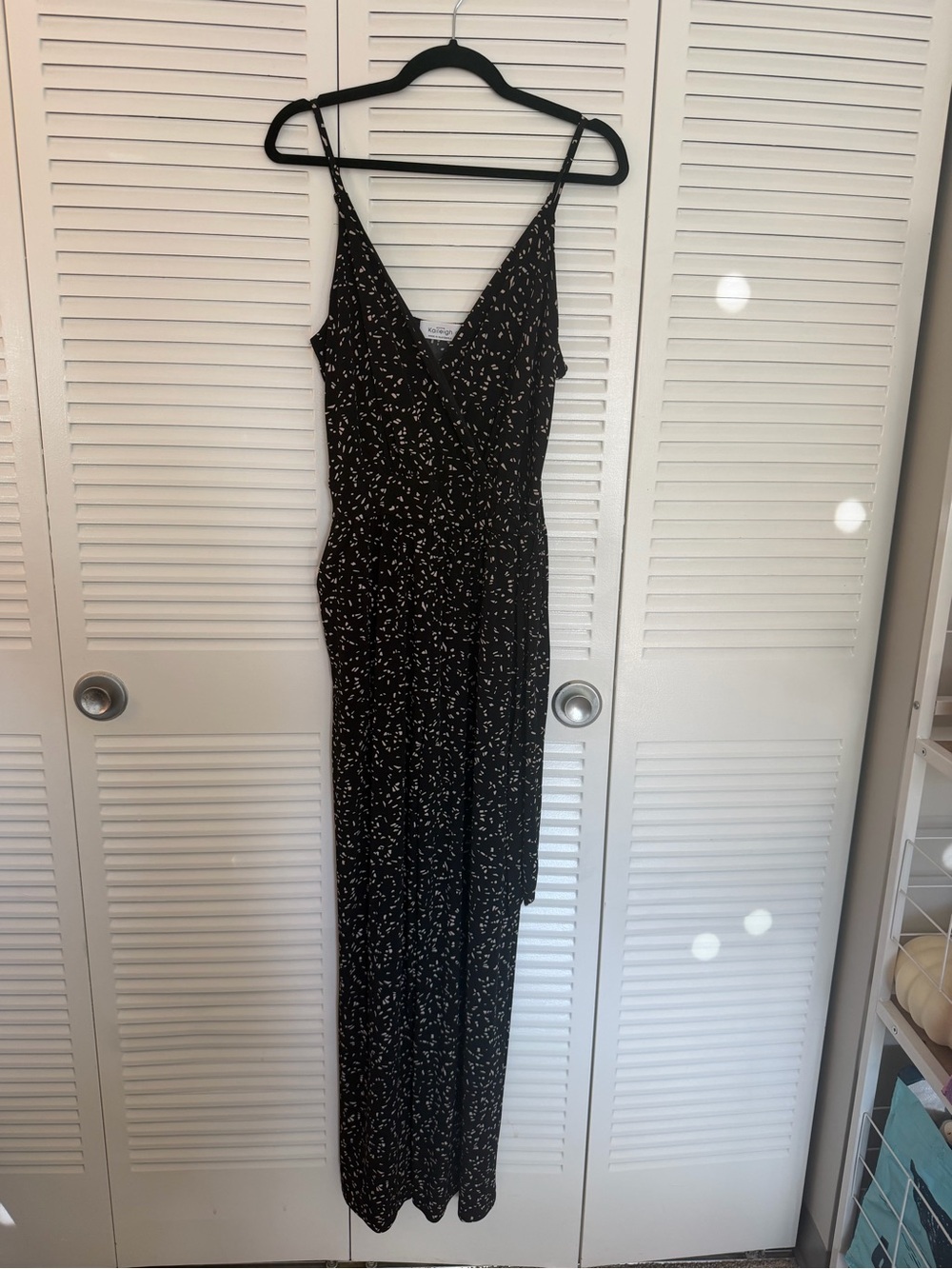 Kaileigh Black Maxi Jumpsuit with White Fleck Print
